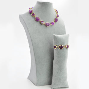 Parure Collana e bracciale turchese lunga pietre dure elegante fucsia verde