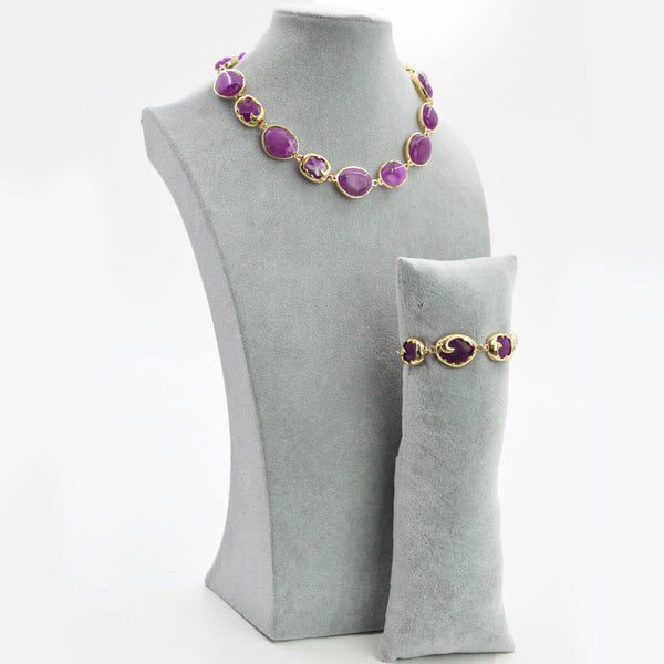Parure Collana e bracciale turchese lunga pietre dure elegante fucsia verde