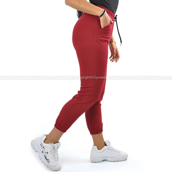 Pantalone donna elasticizzato leggero palestra casual sportivo morbido rosso new