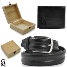 Carica l&#39;immagine nel visualizzatore di Gallery, Cintura + portafoglio + scatola regalo idea nero Vera Pelle nuovo nuovo GYOIAMEA