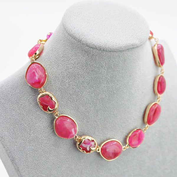 Parure Collana e bracciale turchese lunga pietre dure elegante fucsia verde