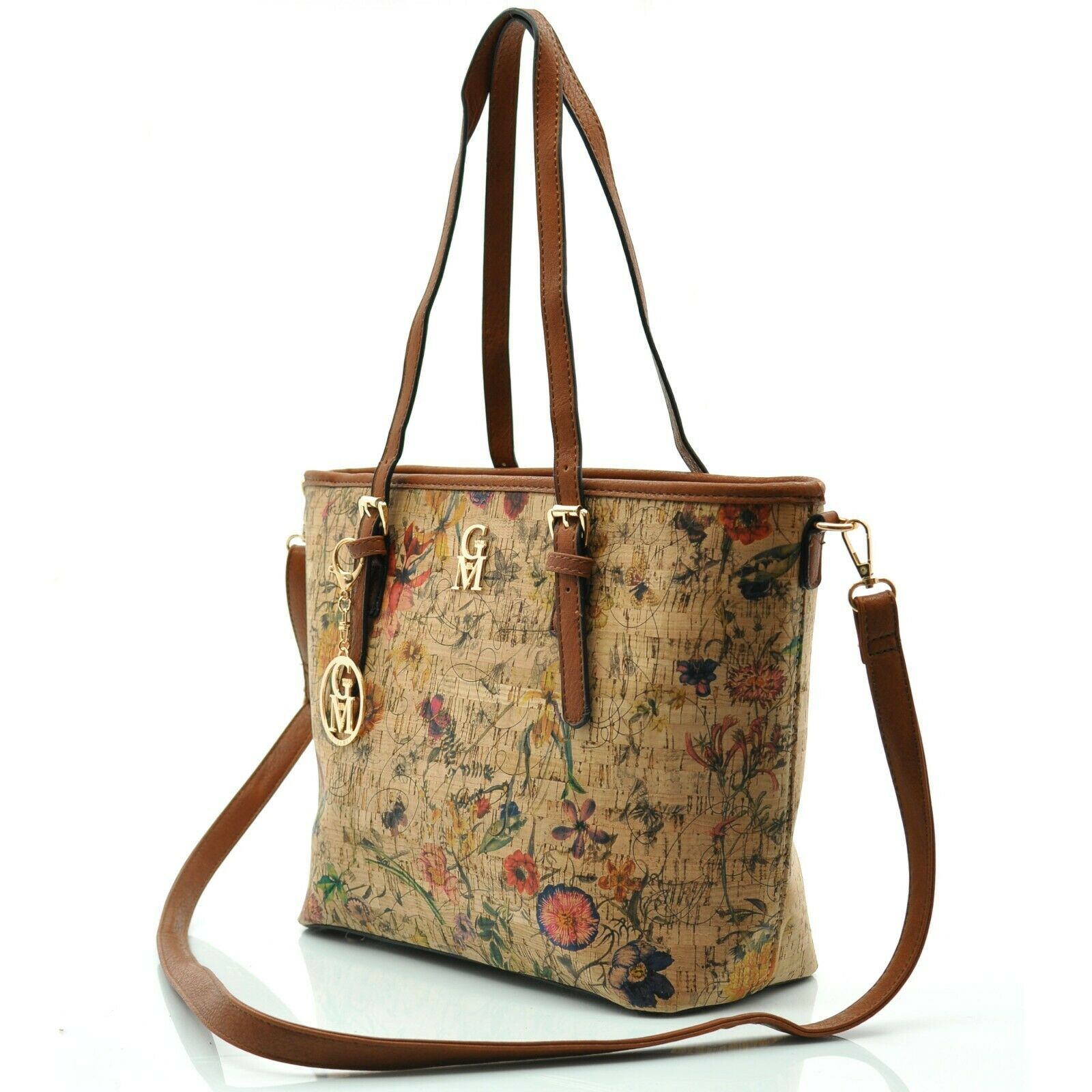 Gyoiamea borsa fantasia fiori sughero legno donna shopping spalla particolare