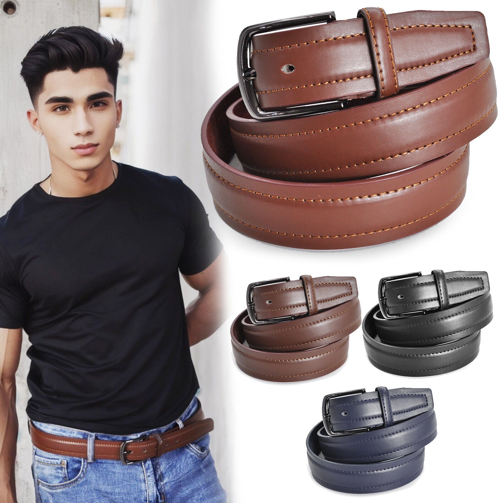 Conte Massimo Cintura Uomo In Vera Pelle Con Cuciture, Accorciabile alta 3,5cm Colore Nero Conte Massimo Cintura Uomo In Vera Pelle Con Cuciture, Accorciabile alta 3,5cm Colore Nero