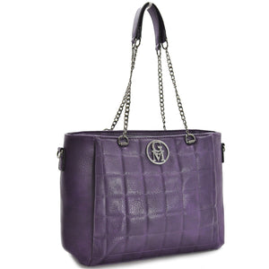 Borsa GM viola donna grande spalla pelle catene trapuntata passeggio shopping