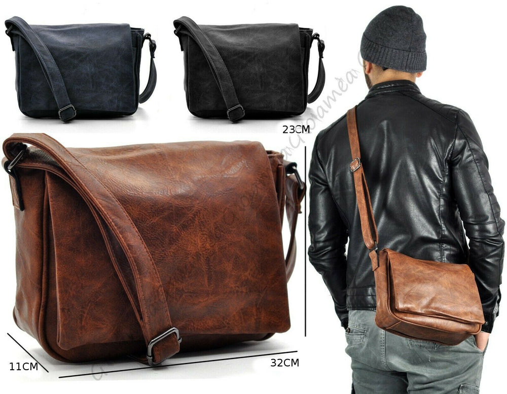 Borsa Uomo Vintage pelle venata BORSELLO Tracolla Messanger Uomo MARRONE grande