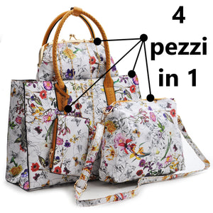 borsa set 4 pezzi fantasia fiorata GM milano shopping moda spalla donna tracolla