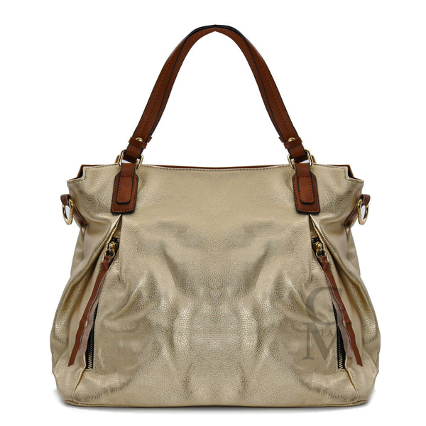 GM Nadia borsa morbida donna shopping spalla pelle casual argentata oro grande nuova