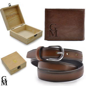 Gyoiamea PACK Regalo set Portacarte portafoglio + cintura + scrigno scatola uomo