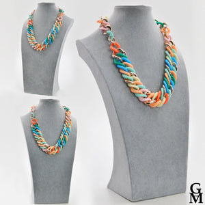 Collana donna girocollo anulli colorata multicolore resina donna elegante eventi