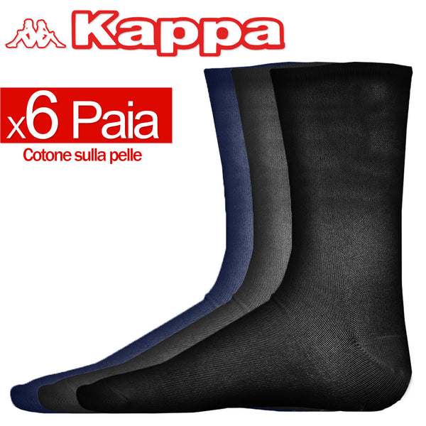 6 PAIA CALZE UOMO KAPPA ALTA QUALITA COTONE sulla pelle lunghe NERO BLU elegante