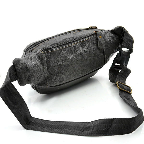 Uomo vera pelle marsupio borsa tracolla vita viaggio MULTI TASCHE nero vintage