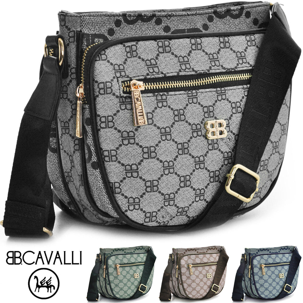 Borsa Firmata B. Cavalli Borsetta verde Donna fantasia marca logo Zip Tracolla