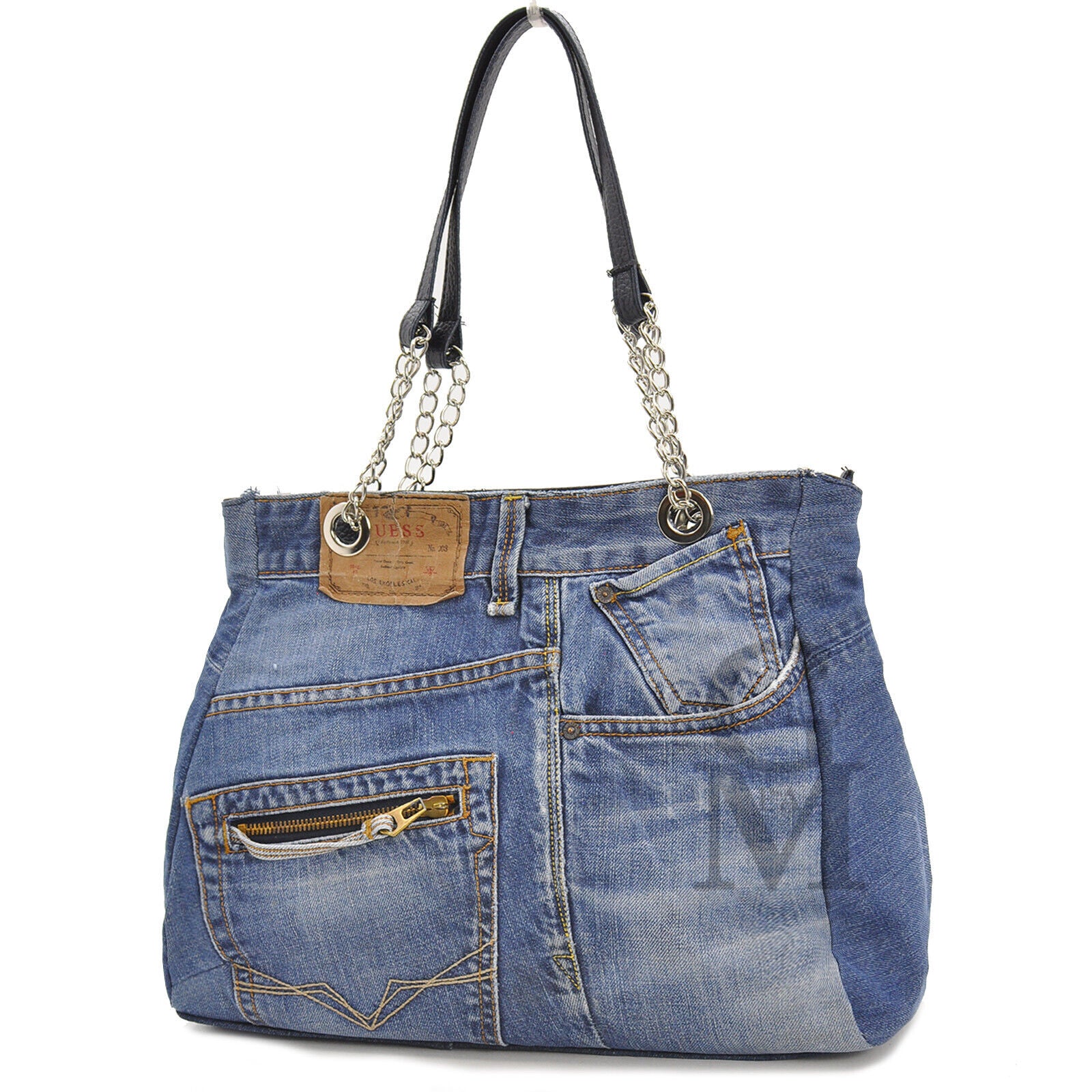 Borsa jeans artigianale shopping capiente donna manici catena artigianale moda