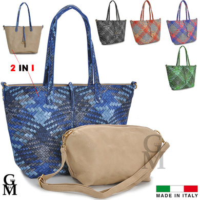 GM borsa 2in1 reversibile donna spalla pelle intrecciata casual intercambiabile