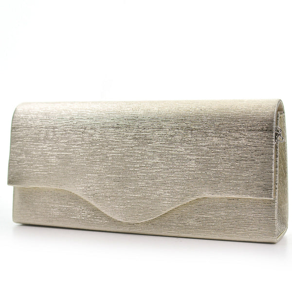 Pochette rigida lunga oro eventi matrimonio elegante tessuto effetto laminato
