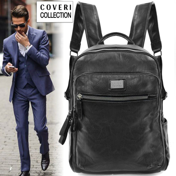 Zaino pelle nero originale firmato COVERI uomo porta pc portatile casual lavoro