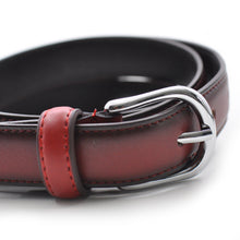 Carica l&#39;immagine nel visualizzatore di Gallery, Cintura Cinta unisex 3,5cm firmata originale vera Pelle rosso marrone sottile
