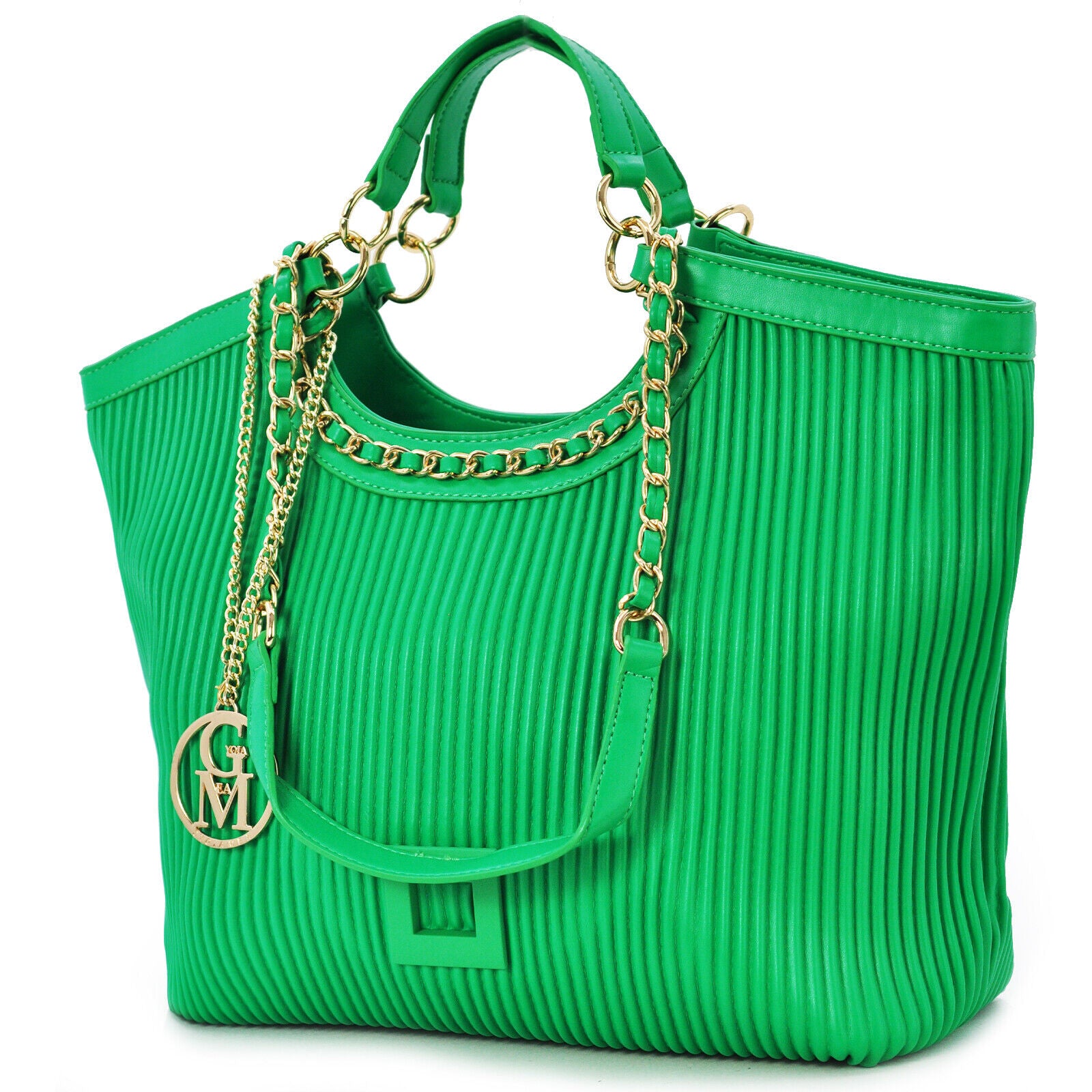 Borsa donna verde Gyoiamea tracolla grande pelle plissettata mano catena spalla