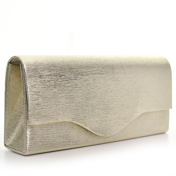 Pochette rigida lunga oro eventi matrimonio elegante tessuto effetto laminato