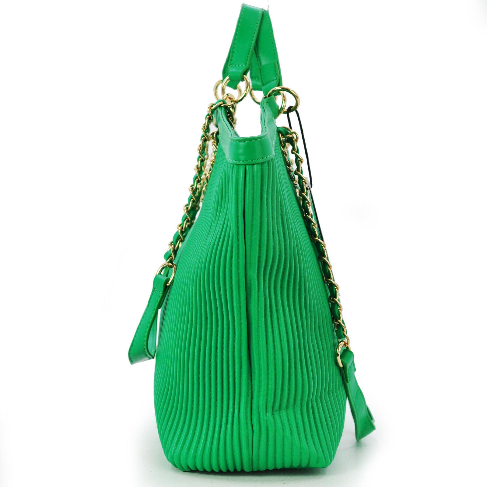 Borsa donna verde Gyoiamea tracolla grande pelle plissettata mano catena spalla