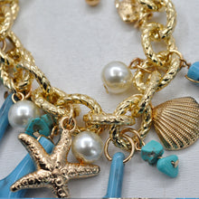 Carica l&#39;immagine nel visualizzatore di Gallery, Parure Collana e bracciale turchese lunga stelle marine corallo perle rami mare