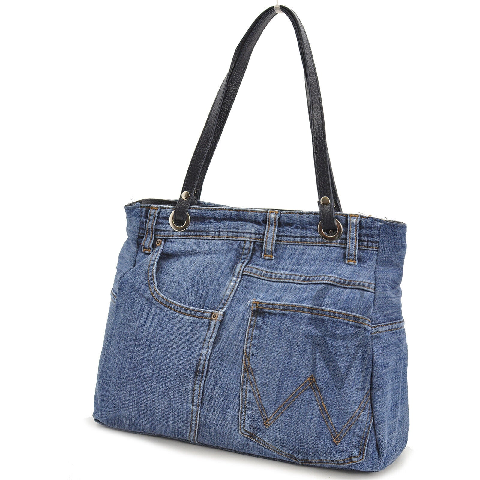 Borsa jeans artigianale fatta a mano shopping capiente donna manici ca