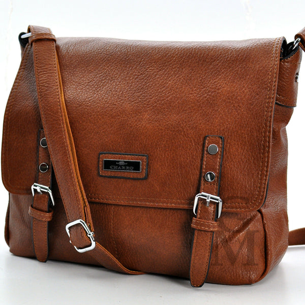 Borsa firmata CHARRO uomo donna vintage pelle cinghie tracolla postina marrone