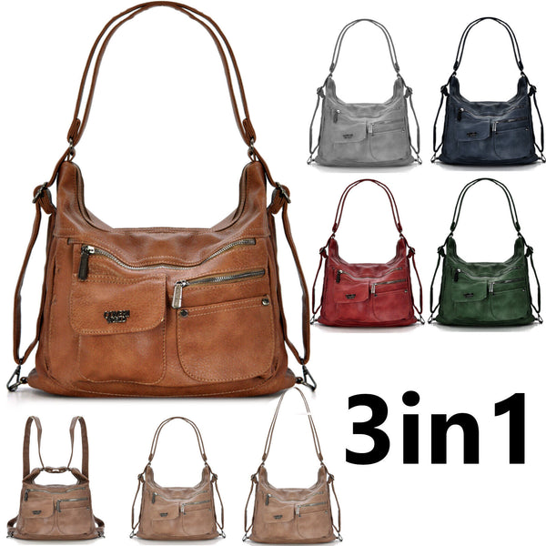 3in1 Borsa trasformabile in zaino Coveri spalla hobo sacco donna tracolla nuova