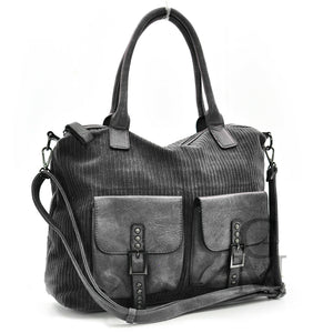 GM borsa morbida spalla donna vintage velluto coste e pelle capiente particolare