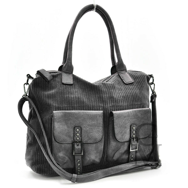 GM borsa morbida spalla donna vintage velluto coste e pelle capiente particolare