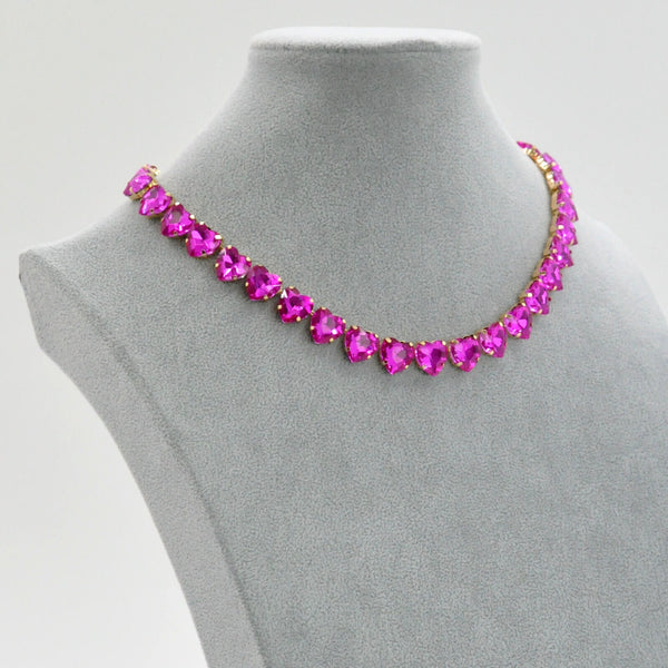 Parure Collana e bracciale girocollo cristalli pietre forma cuori gioiello nuovo