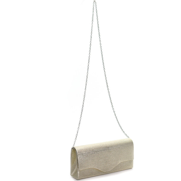 Pochette rigida lunga oro eventi matrimonio elegante tessuto effetto laminato