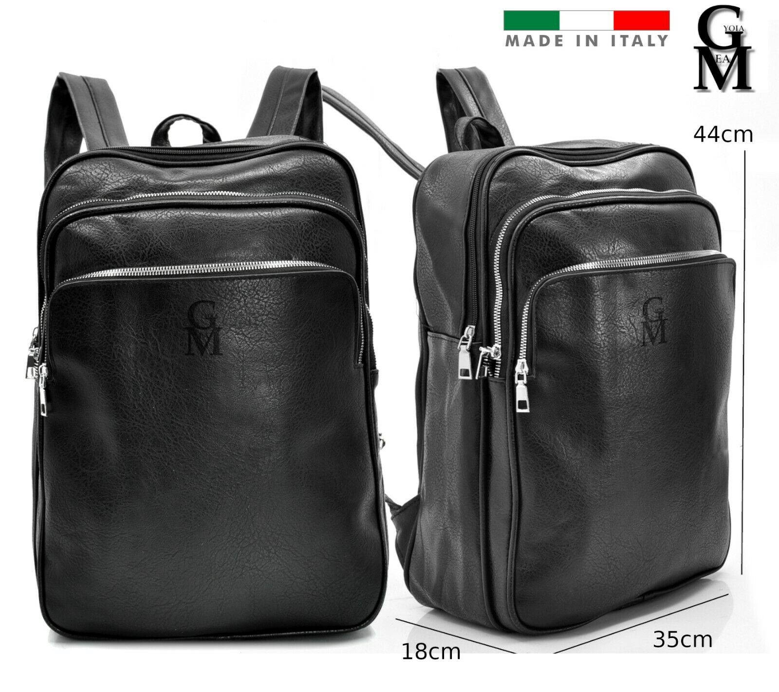 Gyoiamea zaino uomo donna multi tasche firmato eco pelle nero elegante