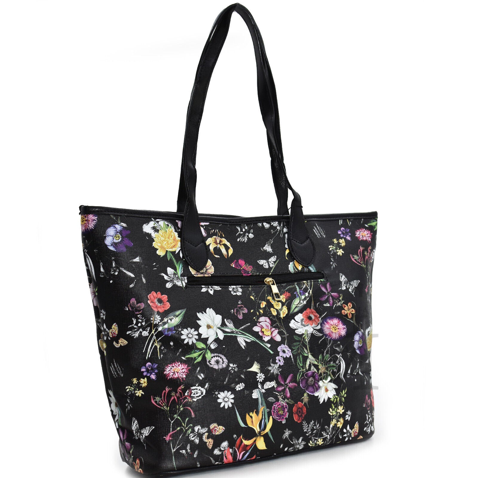 Borsa GM donna shopping fantasia fiori casual grande spalla fiorata nera nuova