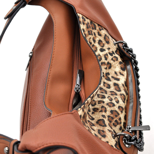 Borsa donna firmata hobo animalier sacco tracolla pelle fantasia leopardata nera