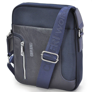 Borsello uomo firmato COVERI blu tasche tessuto tecnico nylon sportivo passeggio