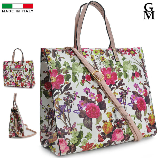 GM LA FIORATA Borsa shopping rose elegante casual beige passeggio fantasia fiori fiorata