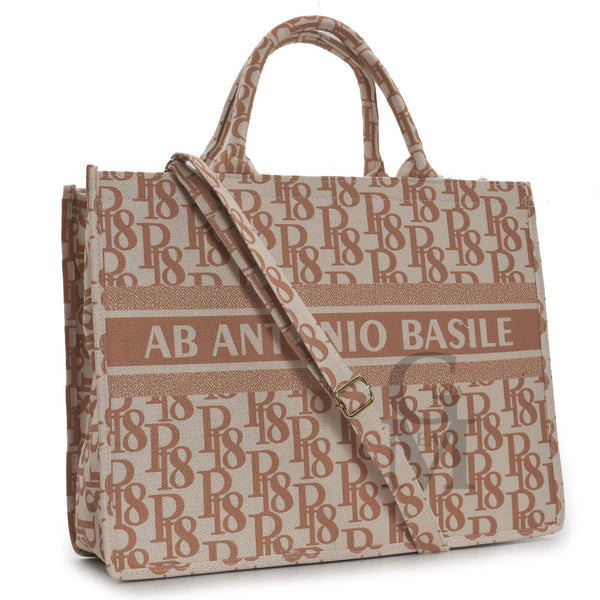 Borsa grande A. Basile tessuto fantasia scritte rigida capiente spalla tracolla