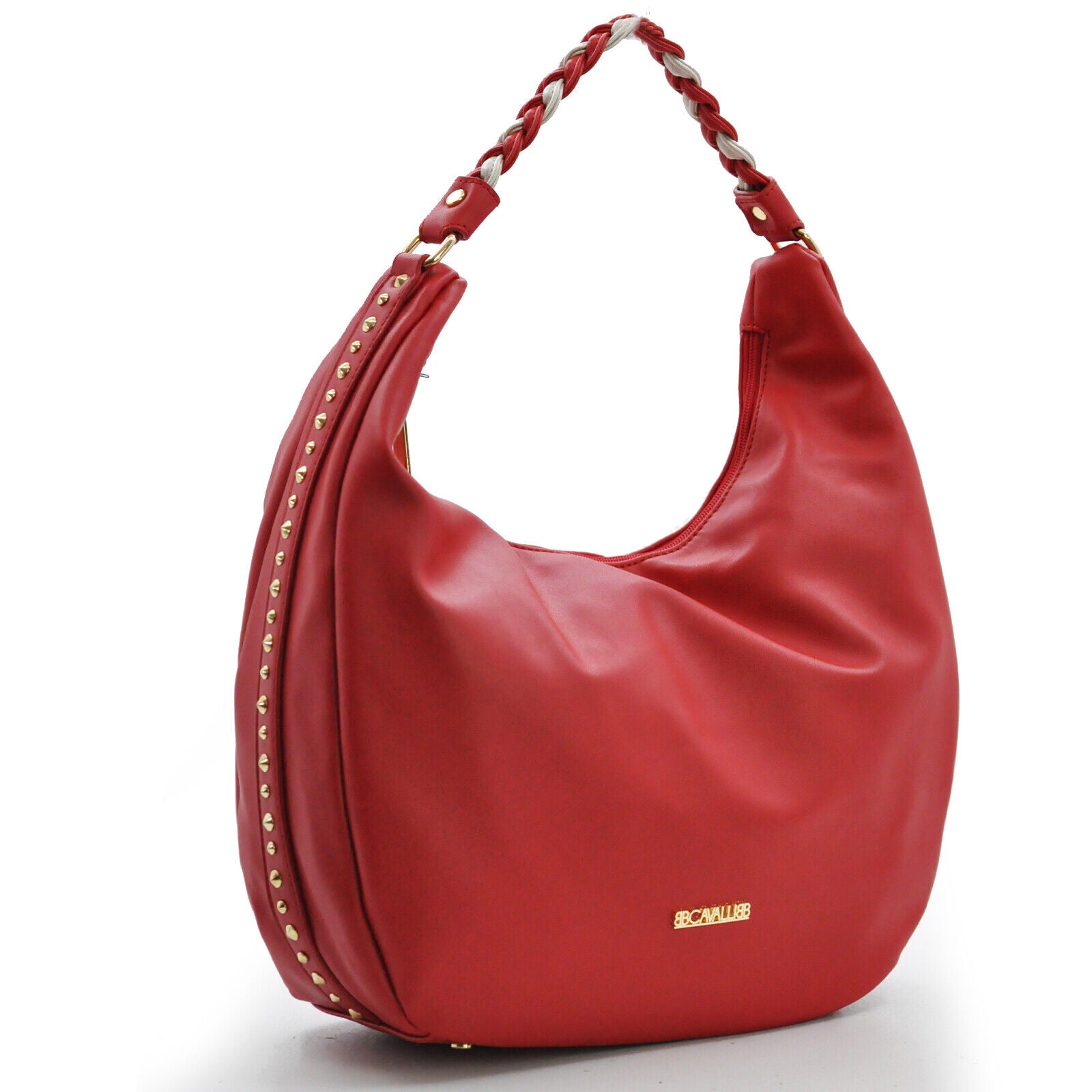 Borsa hobo donna a sacco CAVALLI capiente morbida monomanico rossa beige borchie