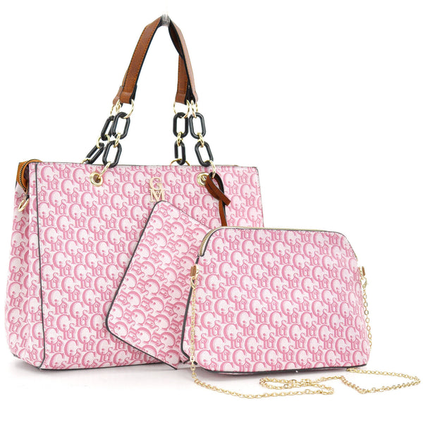 Borsa shopping spalla grande donna manici a catena rosa GM pelle grande fantasia