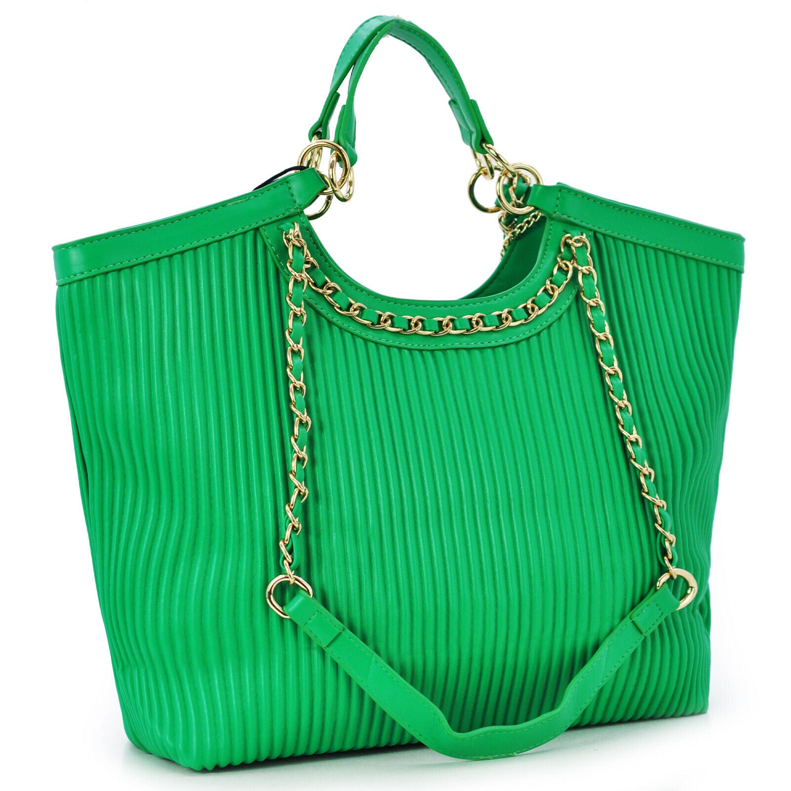 Borsa donna verde Gyoiamea tracolla grande pelle plissettata mano catena spalla