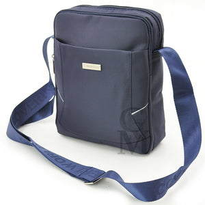 Borsello capiente nylon blu nero zip cerniere tasche lavoro porta ipad passeggio