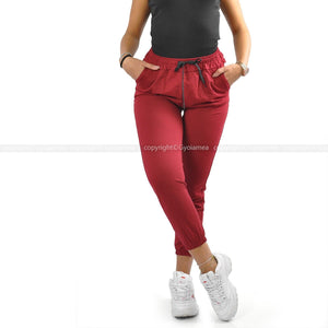 Pantalone donna elasticizzato leggero palestra casual sportivo morbido rosso new