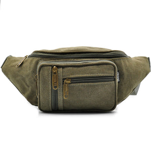 Marsupio 4 tasche zip uomo sportivo scomparti tessuto lavoro canvas cintura tela