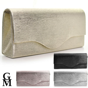 Pochette rigida lunga oro eventi matrimonio elegante tessuto effetto laminato