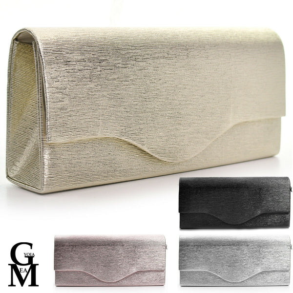 Pochette rigida lunga oro eventi matrimonio elegante tessuto effetto laminato