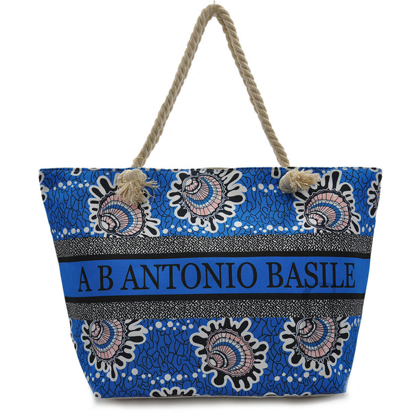 borsa mare firmata A.Basile capiente fantasia mare conchiglie manici corda