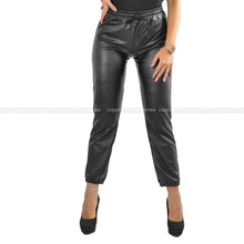 Carica l&#39;immagine nel visualizzatore di Gallery, Pantalone donna ecopelle elasticizzato nero felpato casual sportivo morbido