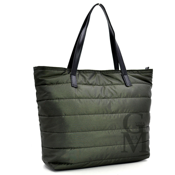 Borsa spalla capiente shopping moda donna tote piumino waterproof impermeabile