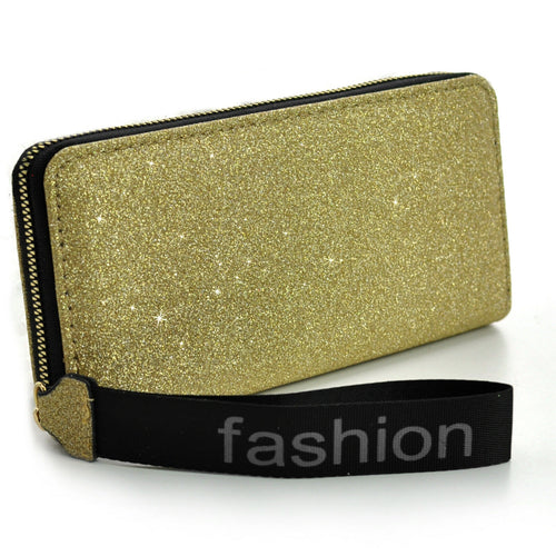 GM Portafoglio oro donna glitter glitterato cerniera zip dorato carte credito